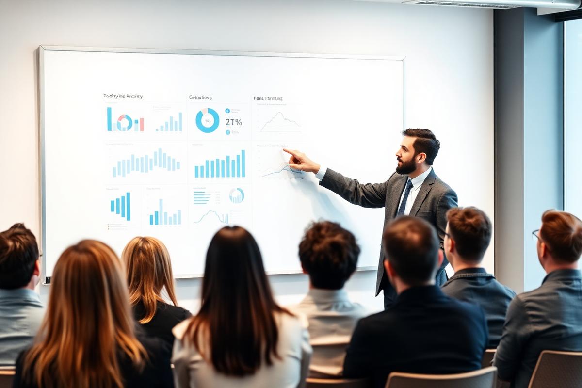 Trainer presenting at whiteboard